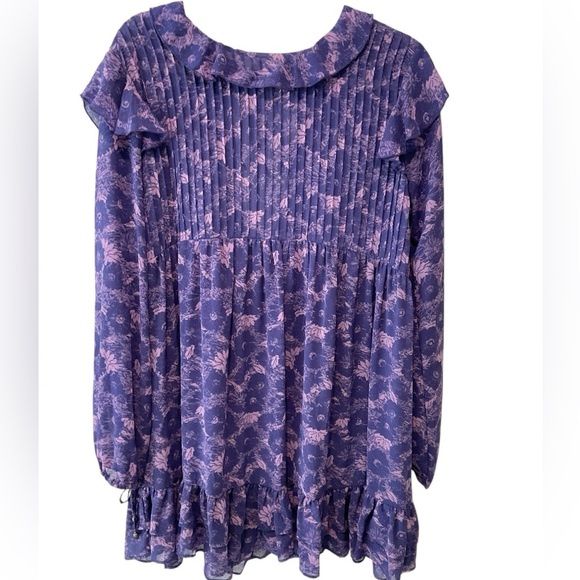 Free People These Dreams Mini Baby Doll Dress Small Tunic Purple Bohemian Ruffle - Picture 3 of 11